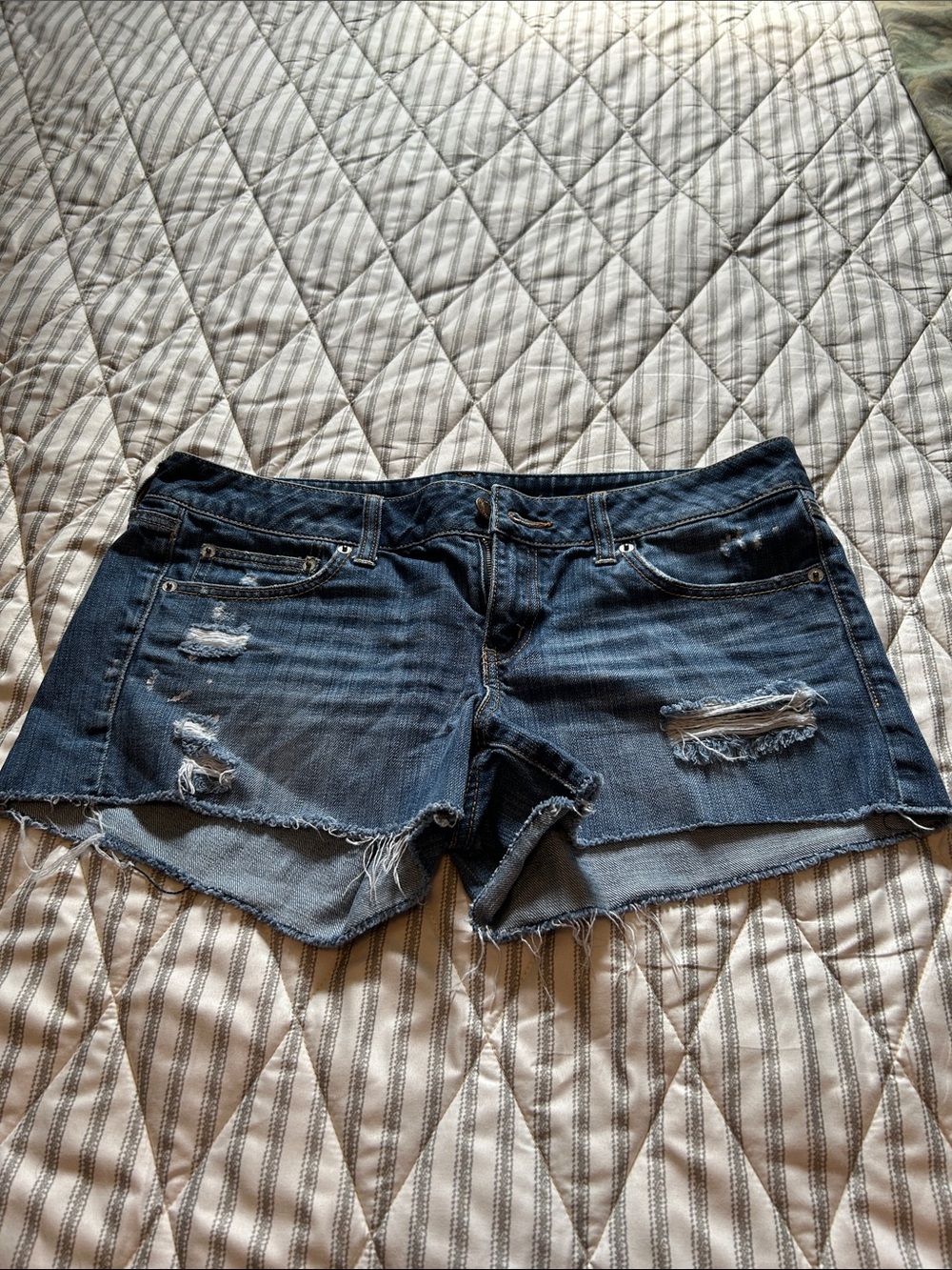 American Eagle Outfitters Distressed Dark Blue Denim Shorts